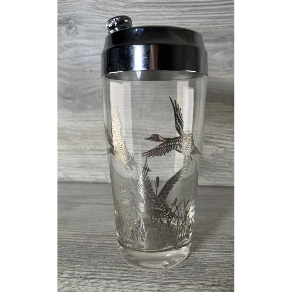 Rockwell Silver Co. Sterling Barware Cocktail Shaker Ducks & Reeds Mid-Century